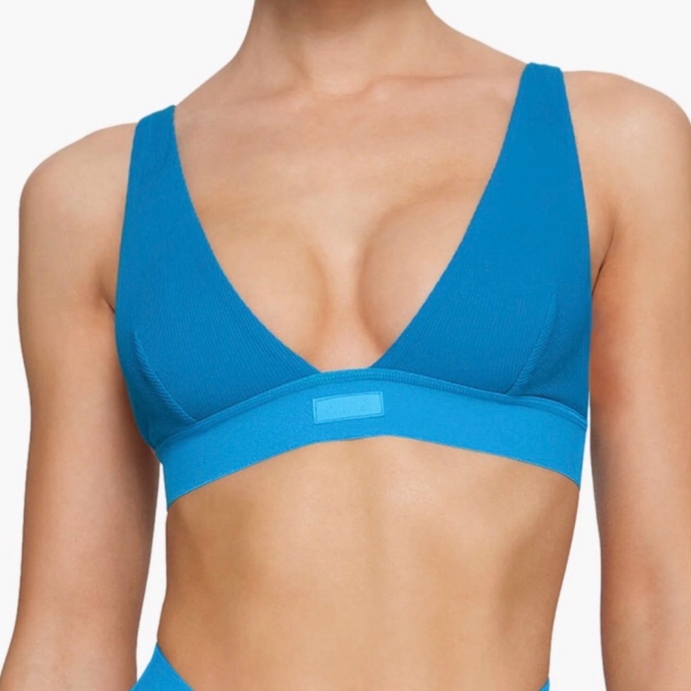 SKIMS Cotton Plunge Mykonos Bralette New With Tags Size Small